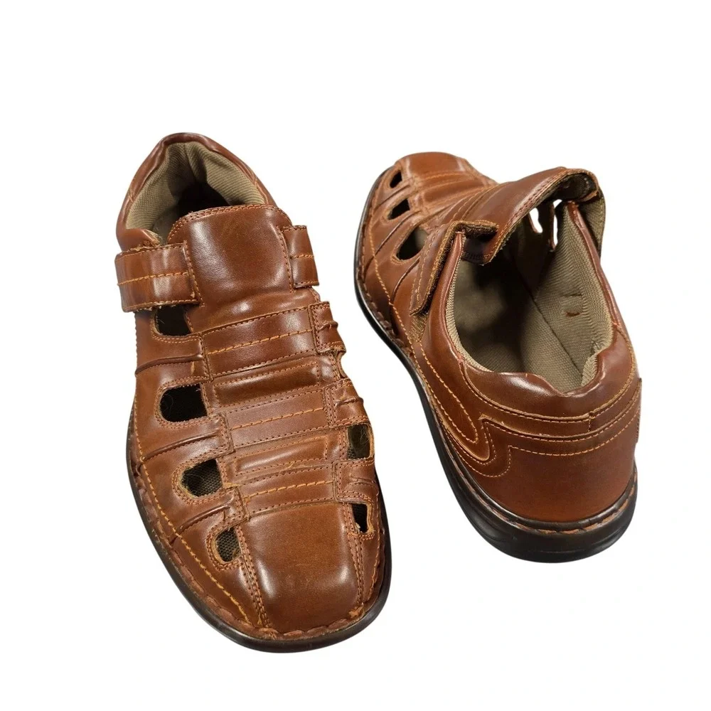 Stacy Adams Sandals Mens 8 Brown Fisherman Hook & Loop Comfort Casual Shoes